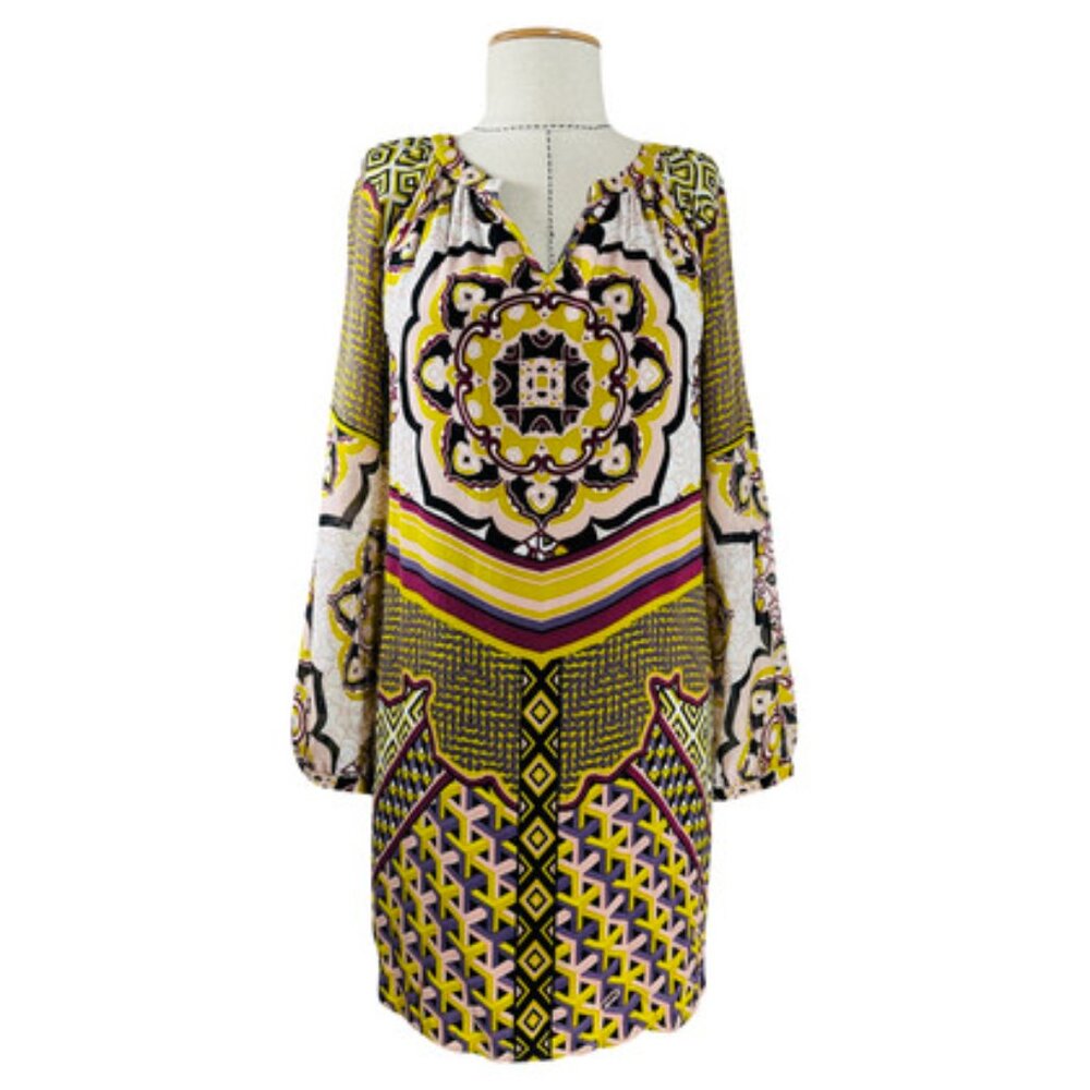 Hale Bob Colorful Silk Boho Artsy Print Shift Dress - Size XXS